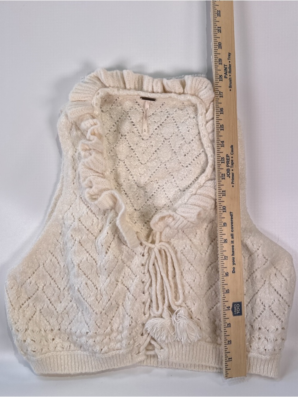 Free People Women Alpine Tie Front Sweater Vest Cream Pointelle Knit Large - Picture 8 of 8